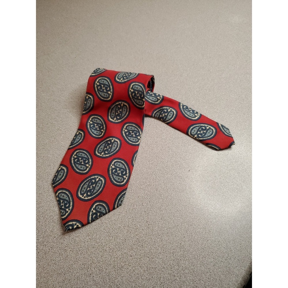 Hardy Amies Silk Necktie Mens OS Savile Row Paisley Medallion Pattern Red Blue
